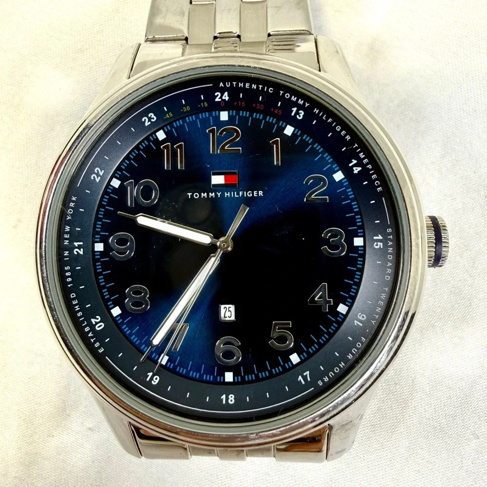 Tommy Hilfiger Men's Date‎ Blue Dial Stainless Steel Wrist Watch Works